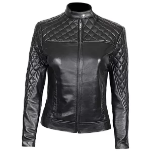 Men Black Quilted Leather Jacket - Image 1