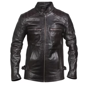 Mens Black Biker Genuine Leather Jacket - Image 1