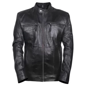 Mens Black Biker Leather Jacket - Image 1