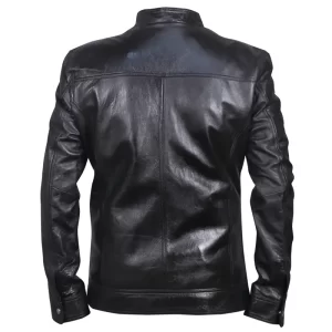 Mens Black Biker Leather Jacket - Image 2
