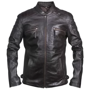 Mens Black Paded Biker Leather Jacket