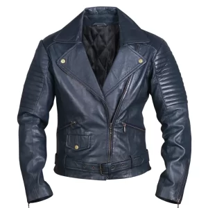 Mens Blue Biker Leather Jacket