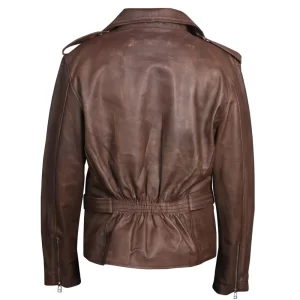 Mens Brown Biker Leather Jacket - Image 5