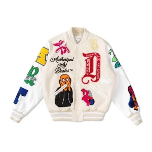 First Row Off White Varsity Jacket