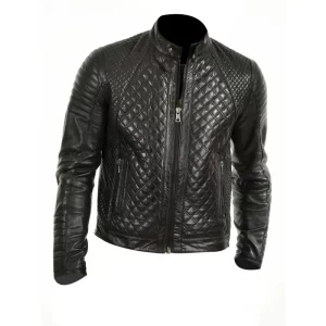 Men Black Quilted Genuine Leather Jacket - Image 1