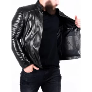 Men Padded Leather Biker Jacket - Image 3