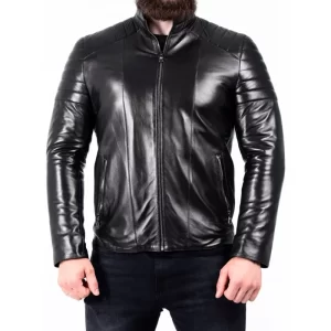 Men Padded Leather Biker Jacket - Image 2