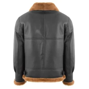 Mens Black Leather Brown Shearling Jacket - Image 2