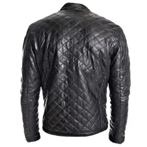 Mens Black Quilted Leather Jacket - Image 2