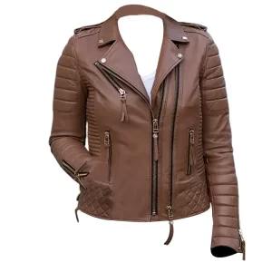Mens Brown Leather Quilted Jacket - Image 1