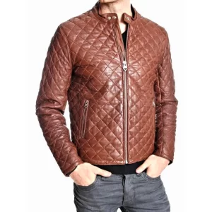 Mens Diamond Quilted Leather Jacket - Image 1