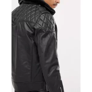 Men Leather Biker Jacket With Fur Collar - Image 3