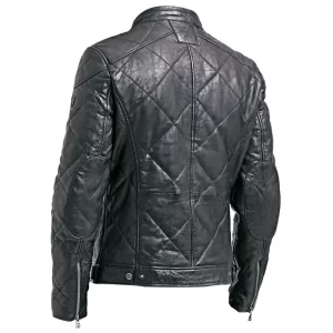 Mens Quilted Black Leather Jacket - Image 2