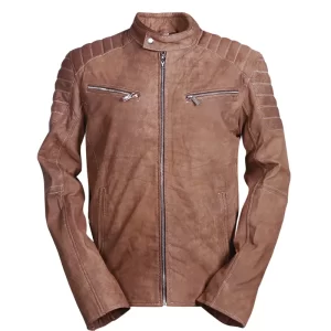 Mens Shoulder Padded Brown Leather Jacket - Image 1