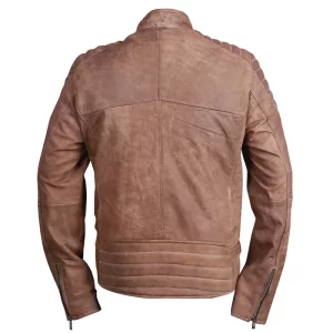 Mens Shoulder Padded Brown Leather Jacket - Image 2