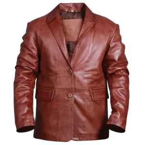 Mens Slim fit Brown Leather Blazer