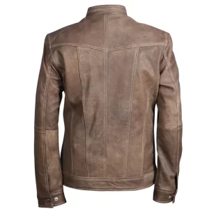Mens Slim fit Brown Leather Jacket - Image 2