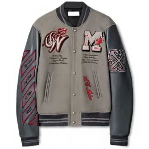 Off White Ac Milan Grey Varsity Jacket