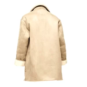 Women Beige Shearling Leather Coat - Image 2