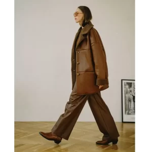 Women Brown Shearling Leather Jacket - Image 4