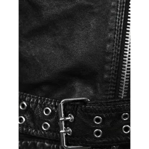 Women Sheepskin Leather Biker Jacket - Image 4