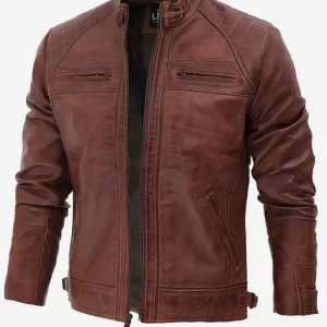 Mens Distressed Brown Motorcycle Leather Jacket – Best Leather Riding Jacket - Image 2